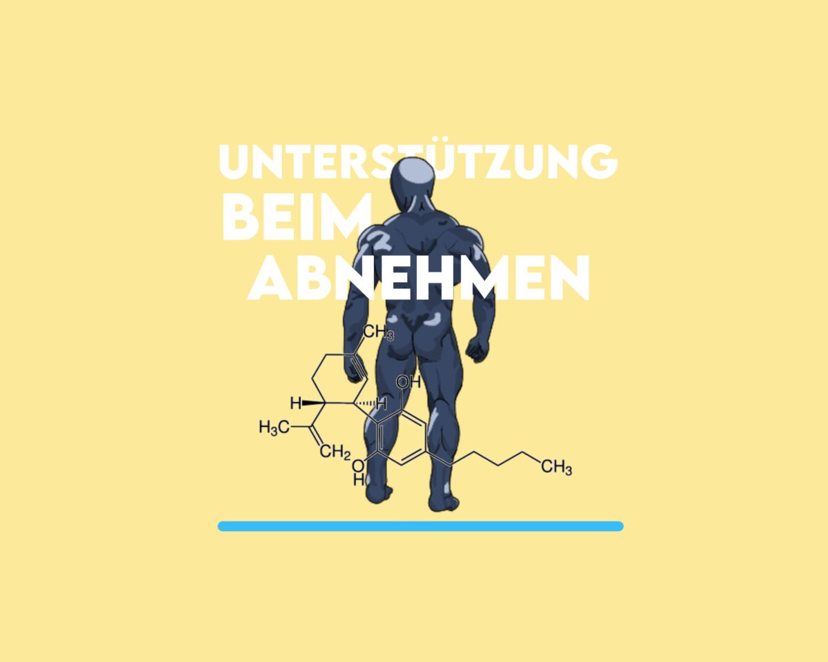 Eine Illustration eines Menschen der abgenommen hat und eine Darstellung der Formel von CBD