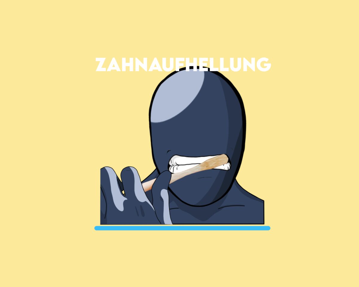 Darstellung eines Menschen der sich die Zähne aufhellt